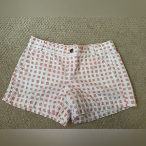 GAP Pink and White Gingham High-Waist Khaki Shorts